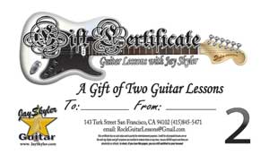 Gift Certifcate for Guitar Lessons in San Francisco, CA 2 Lesson